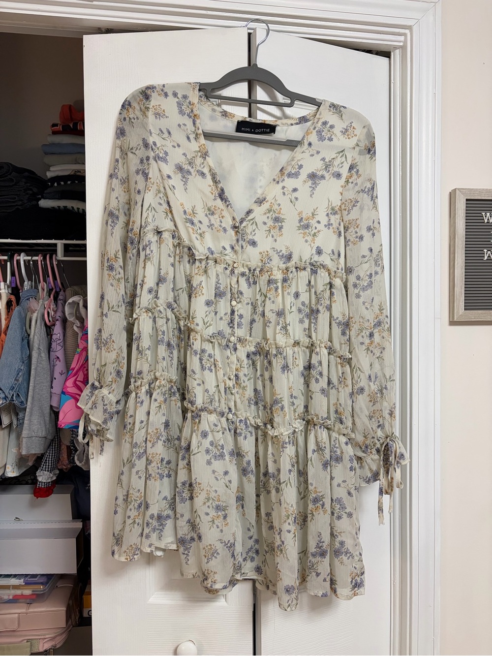 Mimi & Dottie - Cream Floral Tiered Mini Dress